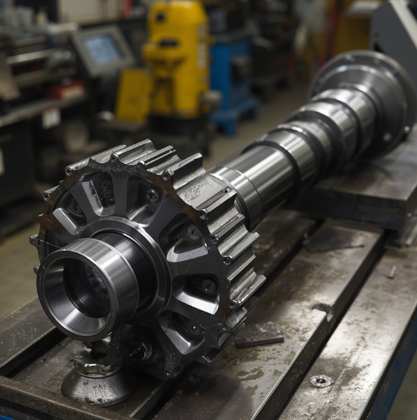Crankshaft on the workshop bench at Mpangele Auto Engineering