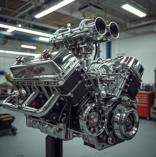 Fully assembled engine on the stand at Mpangele Auto Engineering